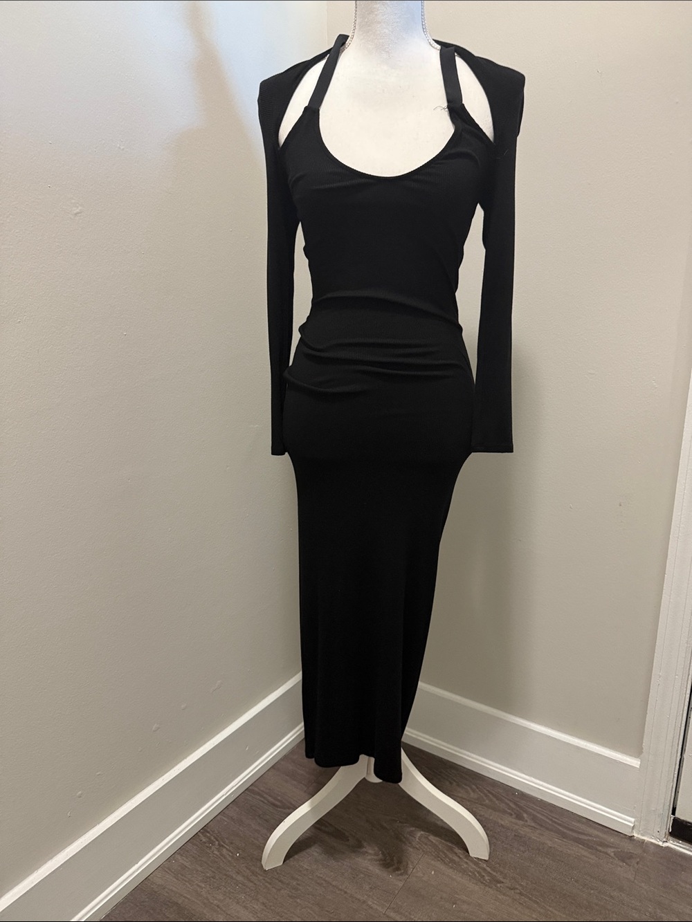 Annabel Ingall Black Long Sleeve Cutout Maxi Dress